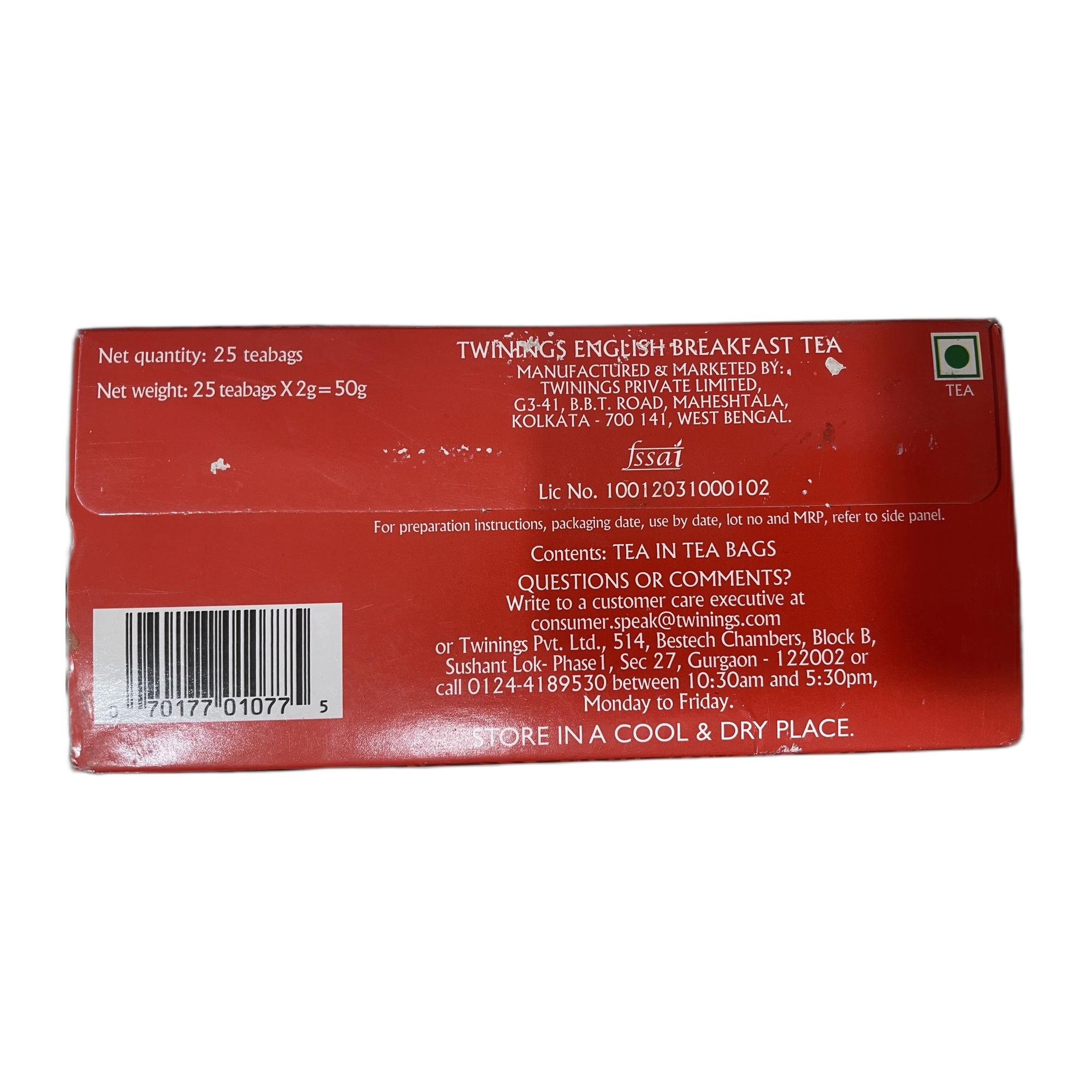 Twinings English Breakfast Tea, 25 Teabags, Premium Black Tea, English Classic Range, Medium Strength, Rich Flavour, 50 gm