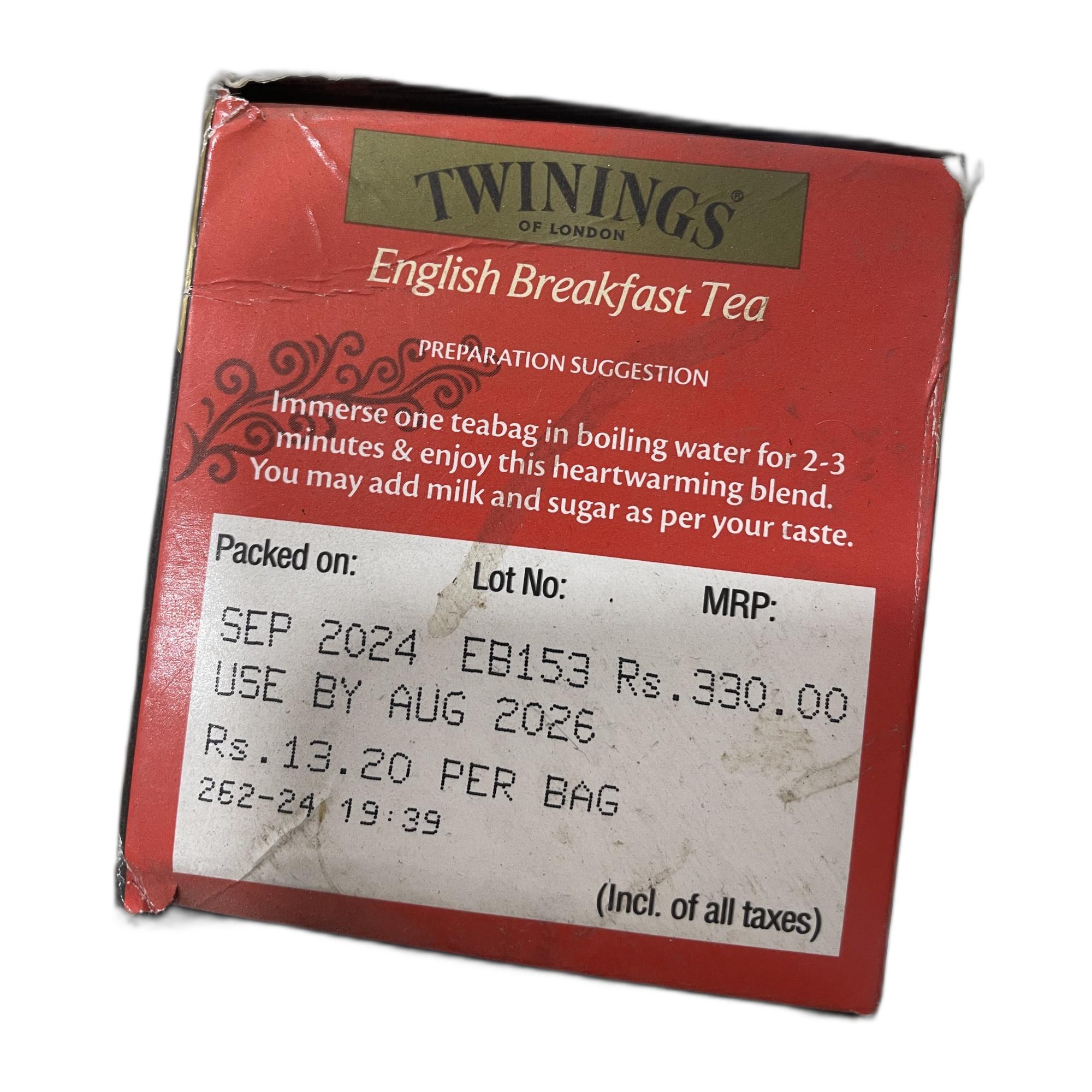 Twinings English Breakfast Tea, 25 Teabags, Premium Black Tea, English Classic Range, Medium Strength, Rich Flavour, 50 gm