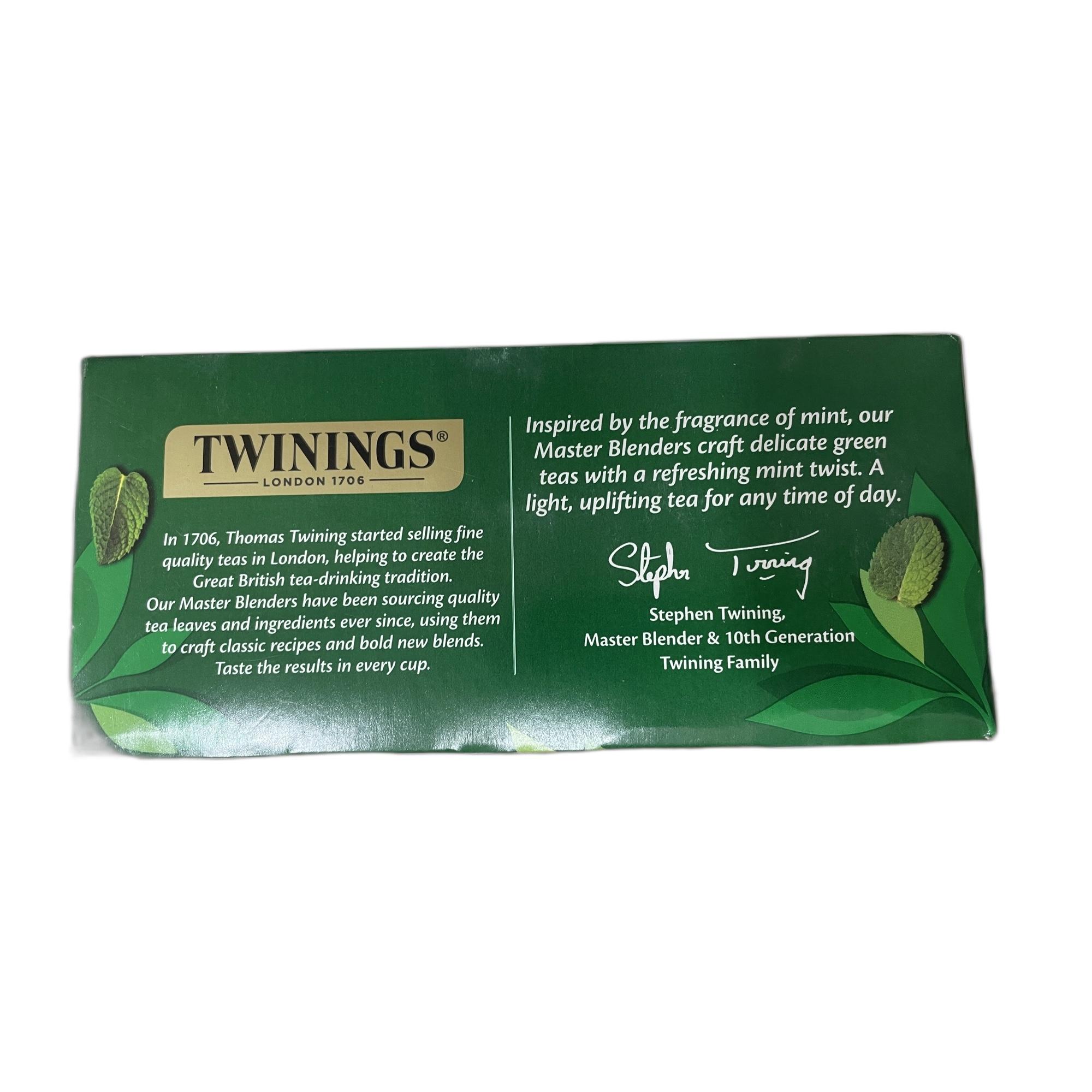 Twinings Green Tea & Mint (Antioxidant), 25 Tea Bags| Pack of 1| Perfectly Balanced & Refreshing Taste| Light, Soothing Flavour| Low Calorie| Handpicked Green Tea Leaves| Enjoy as Hot or Iced Tea (50g)
