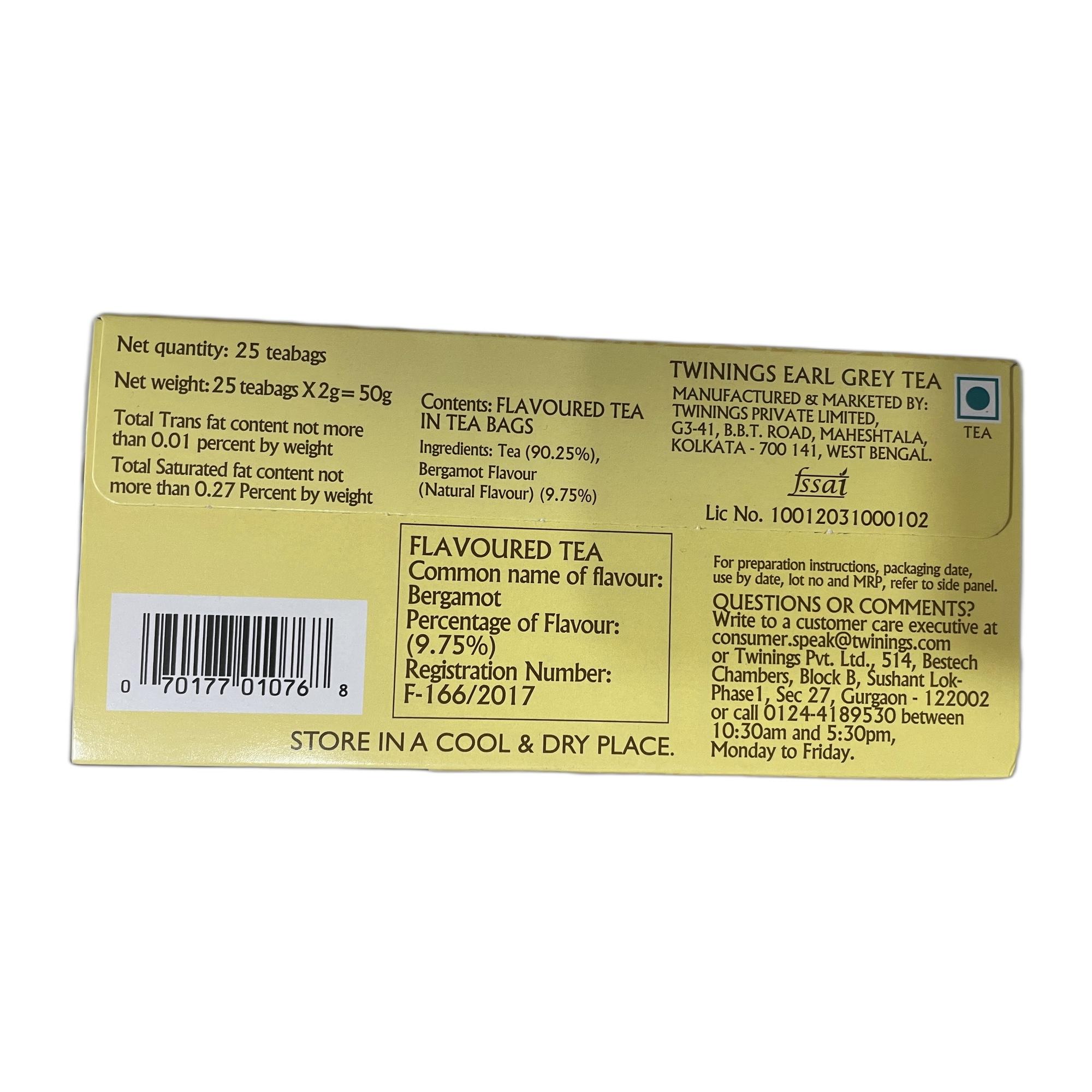 Twinings Earl Grey Tea, 25 Tea Bags| Pack of 1| Premium Black Tea (50g)