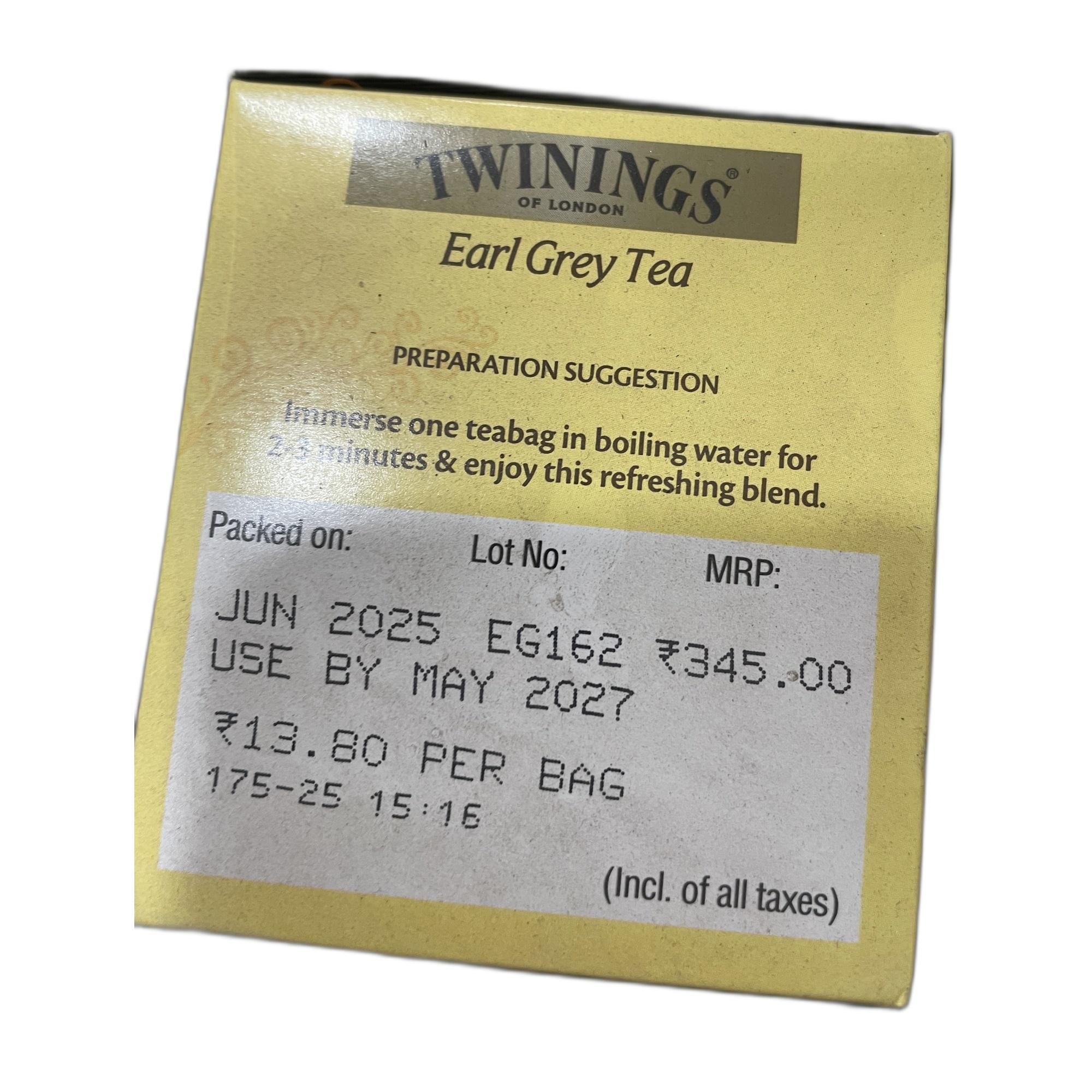 Twinings Earl Grey Tea, 25 Tea Bags| Pack of 1| Premium Black Tea (50g)